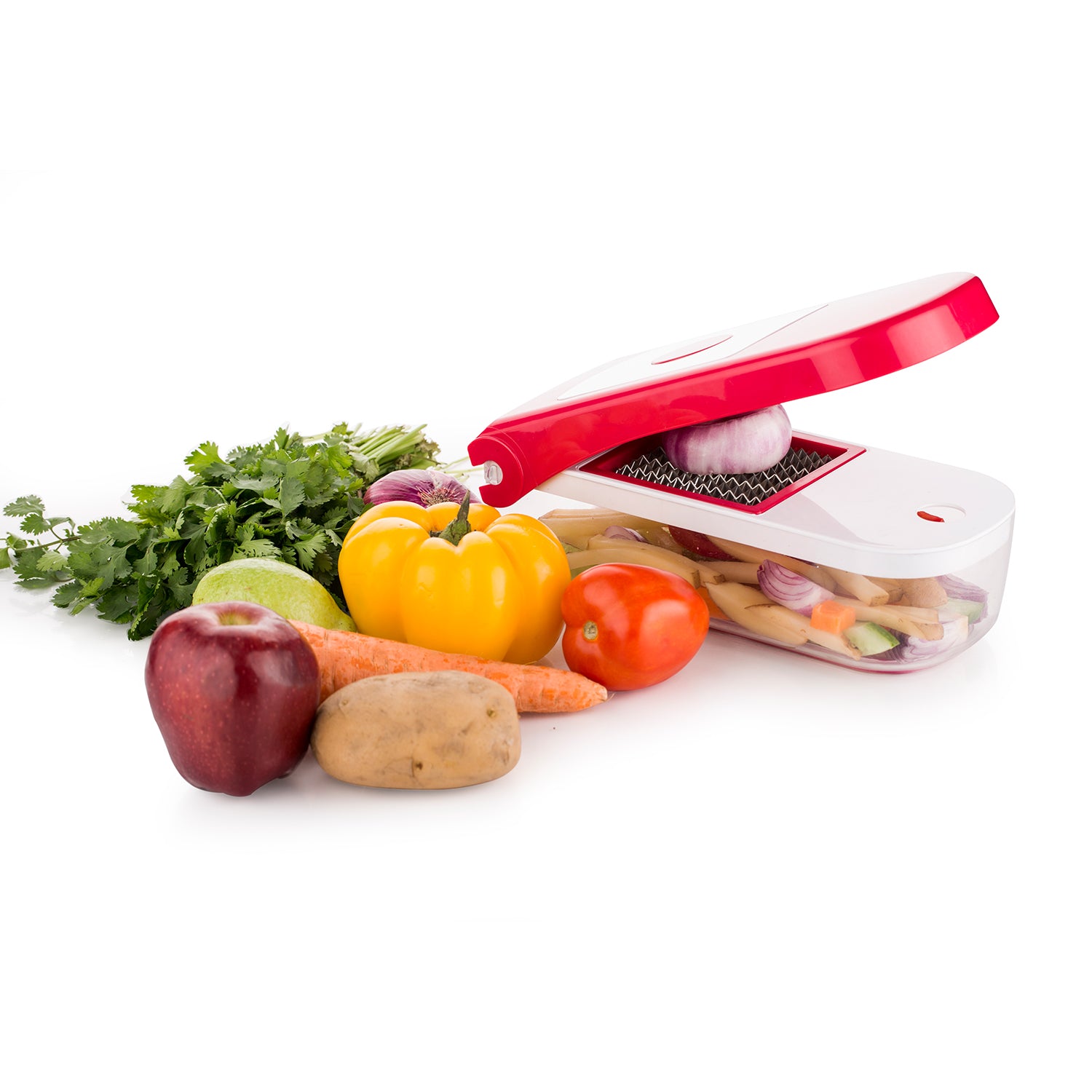 8102 Ganesh Plastic Chopper Vegetable And Fruit Cutter Red